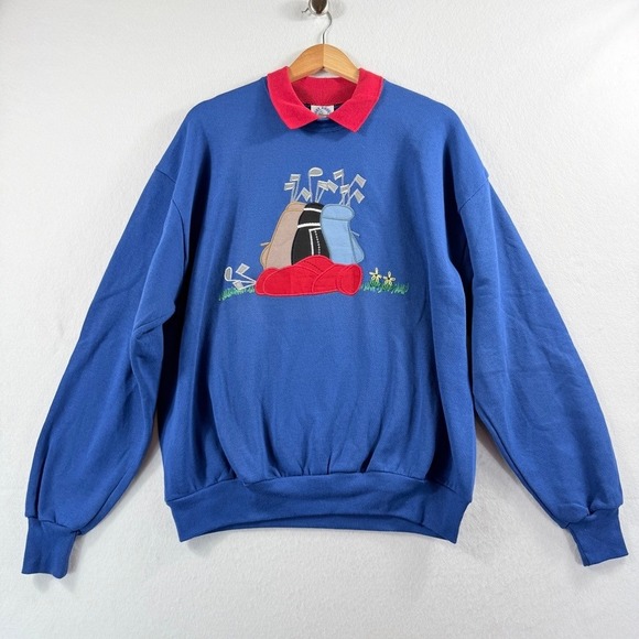 Jerzees Tops - Just Ducky Golf Sweatshirt Women XL Blue‎ Red Collar Vintage Grandma Retro 90s